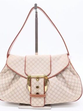 Authentic pre-loved Celine Beige Monogram Shoulder Bag with Gold Buckle